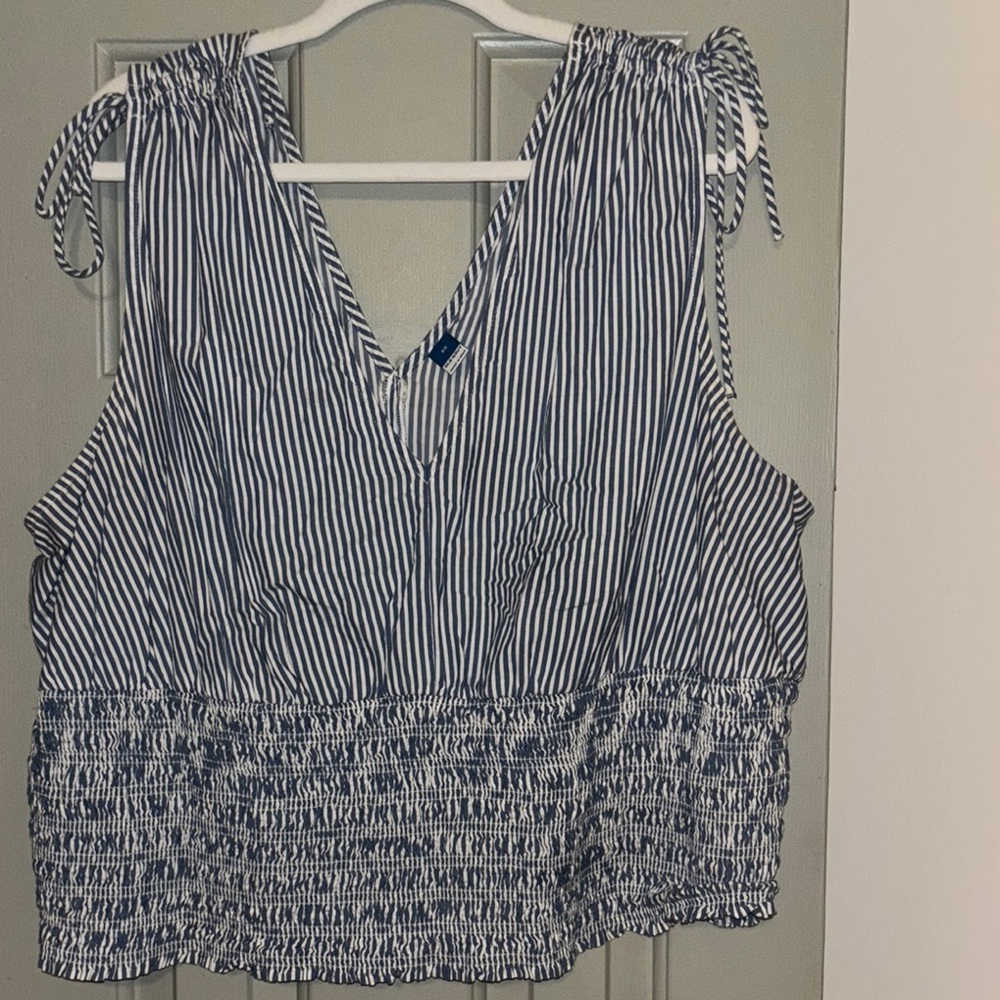 Striped Navy and White Smocked Waist Top